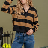 WIDE STRIPE COLLARED KNIT TOP