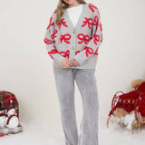 BOW PATTERN BUTTON DOWN KNIT CARDIGAN