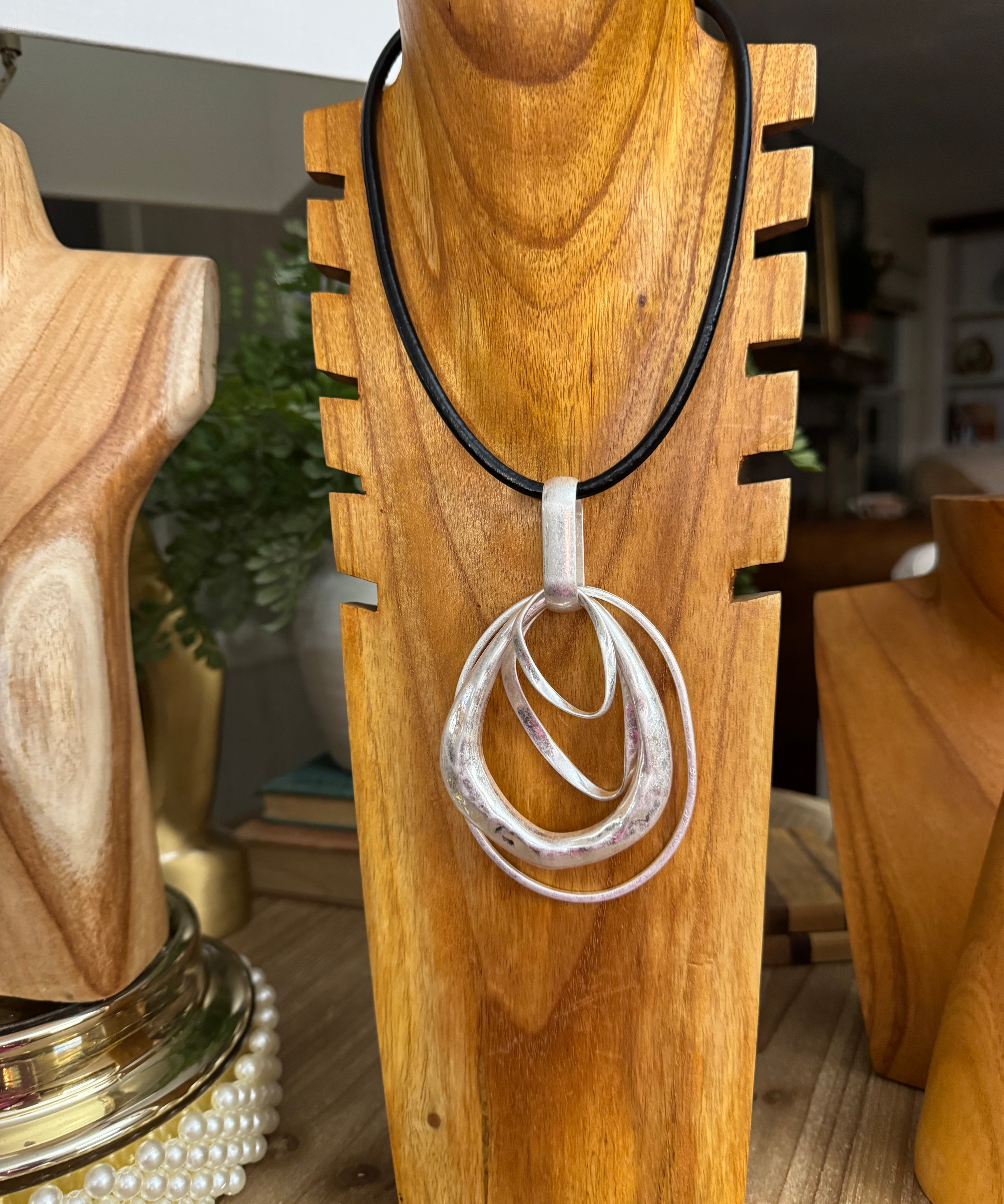 Sculptural Silver Loop Pendant Necklace