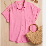Curvy SS Button Up Airflow Top