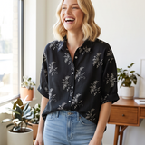 Black Embroidery Button Up