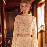Sequin Lace Cropped Bell Sleeve Top