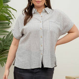 PLUS STRIPE COLLARED  LINEN SHIRT