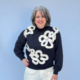 Black Sweater with Cream 3D Floral