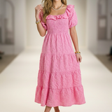 Pink Textured Long Dress
