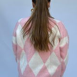 Pink White Argyle Ornament Cardigan