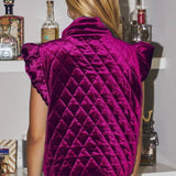 Plus Quilted Velvet Flutter Ruffle Sleeve Vest