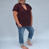 Curvy Short Sleeve Vneck Sweater Top