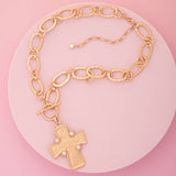 Ermine Styled Pearl Embellished Cross Pendant Necklace