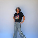 Drawstring denim with leopard side accents