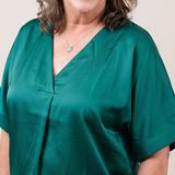 Stunning Teal Satin V-neck Blouse