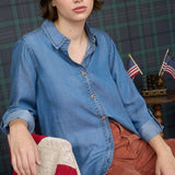 CHAMBRAY COLLARED 3/4 TAB SLEEVE BUTTON DOWN SHIRT