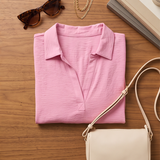 Bubblegum Pink Woven Airflow Collared V-Neck