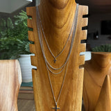 Silver Multi Strand Long Cross Necklace