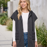 Padded Hooded Cape Vest with Snap Front