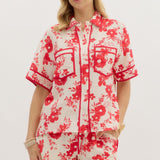 Red Floral Button Up Top