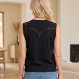 Stud Trim Western Sweater Vest