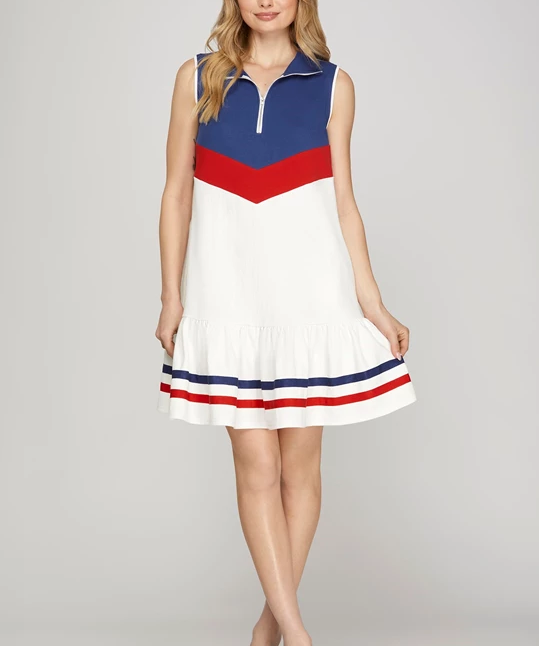 Red White Blue Block Dress