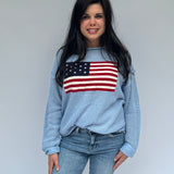 American flag print crochet knit top