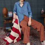 CHAMBRAY COLLARED 3/4 TAB SLEEVE BUTTON DOWN SHIRT