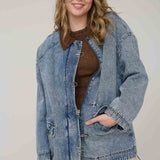 LATCH HOOK WASHED DENIM JACKET