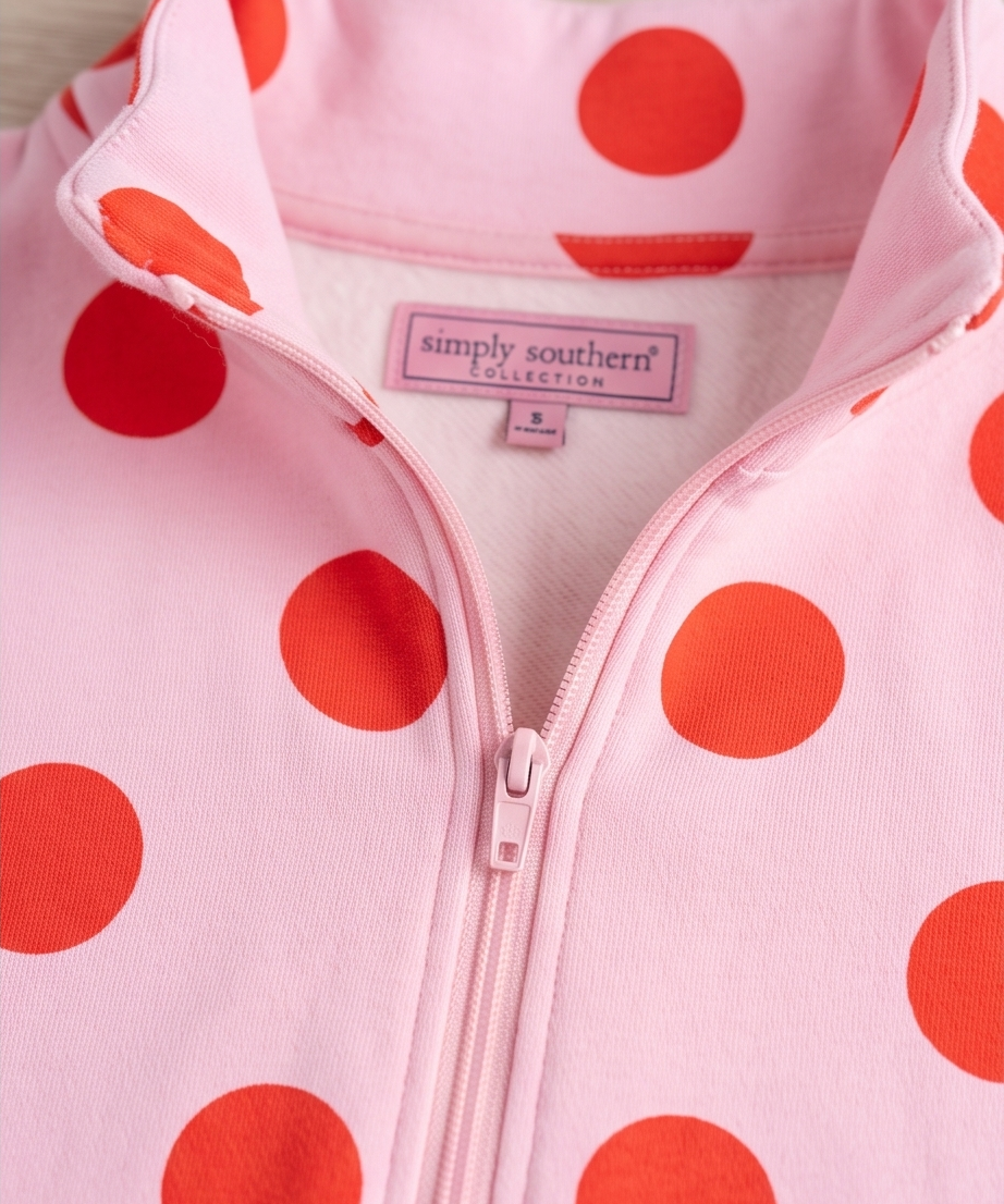 Pink Polka Dot Qtr Zip Top