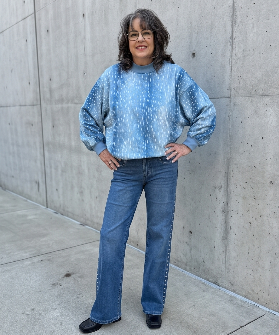 Blue Bambi Mock Neck Top
