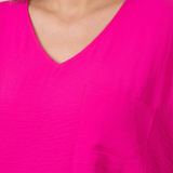 Hot Pink Curvy V Neck Top