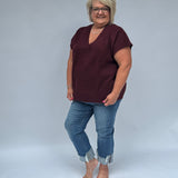 Curvy Short Sleeve Vneck Sweater Top