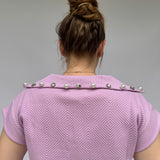 quilted mock zip neck