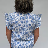 blue and white floral blouse