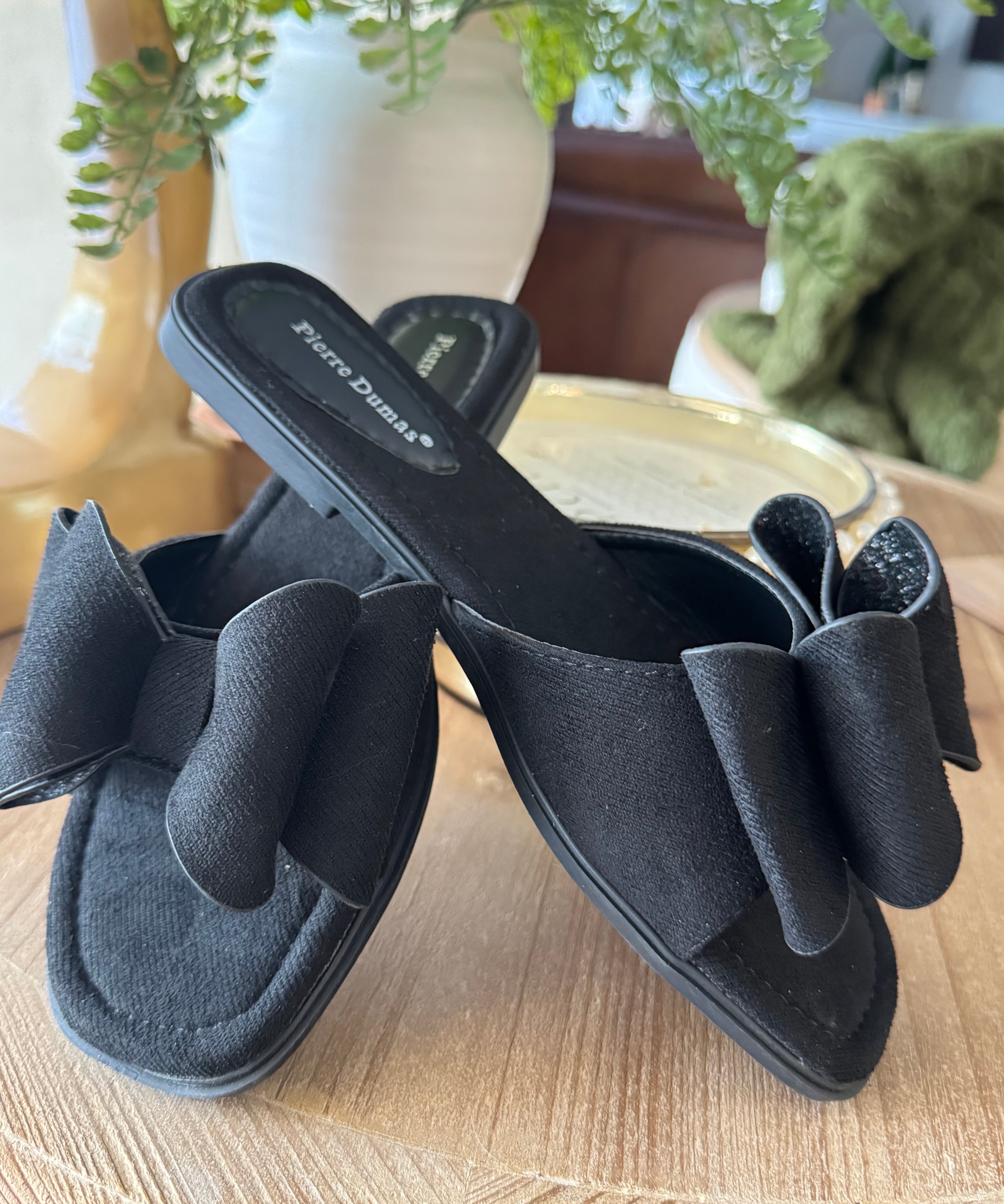 Black Bow Slides with Sparkle