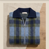Check Jacquard Collared Zip-Up Sweater Jacket