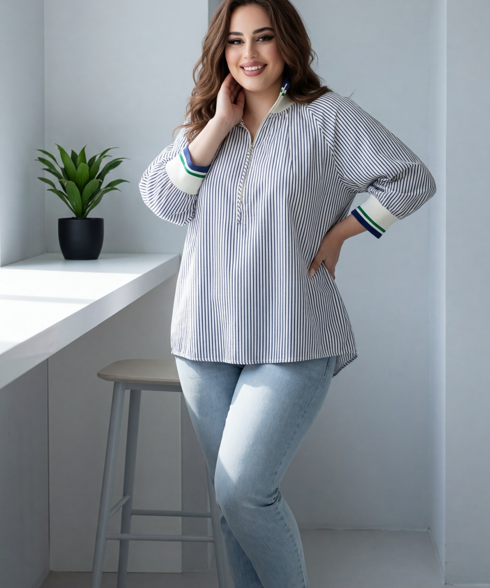Stripe and Zip Top