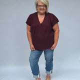 Curvy Short Sleeve Vneck Sweater Top