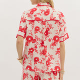 Red Floral Button Up Top
