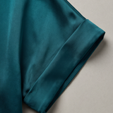 Stunning Teal Satin V-neck Blouse