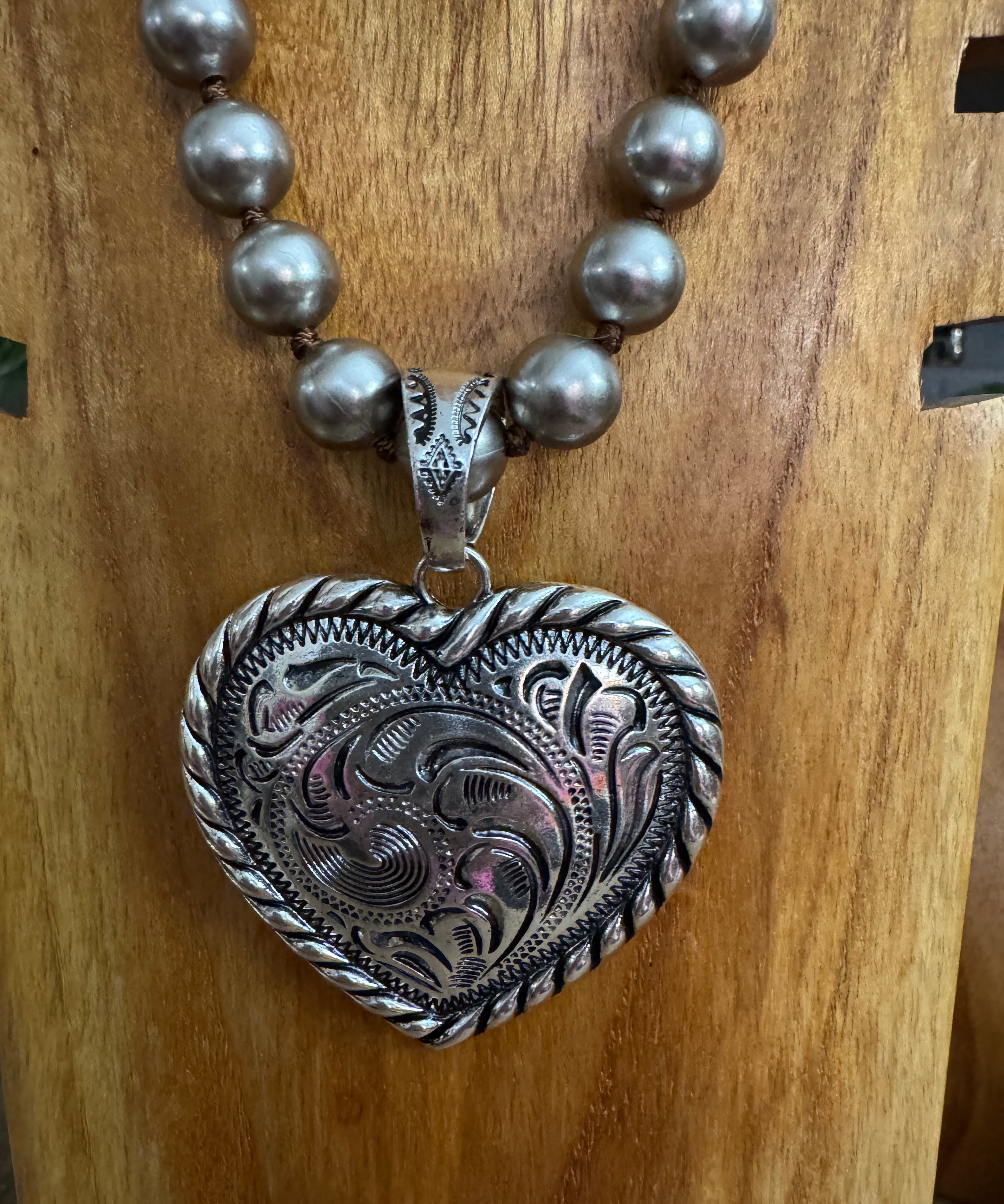 Bold and Beautiful Engraved Silver Heart Pendant Necklace