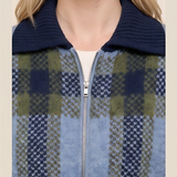 Check Jacquard Collared Zip-Up Sweater Jacket