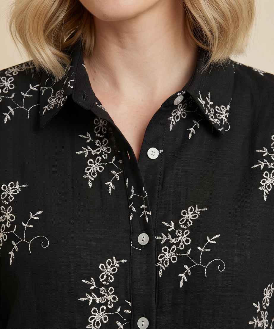 Black Embroidery Button Up
