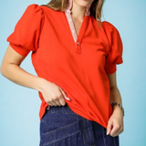 Striped Stand Up Collar Polo Top