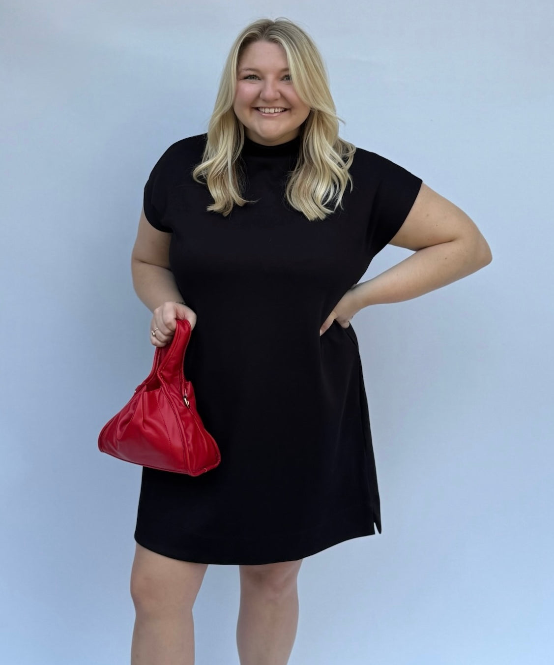 Black mock neck mini dress