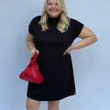 Black mock neck mini dress