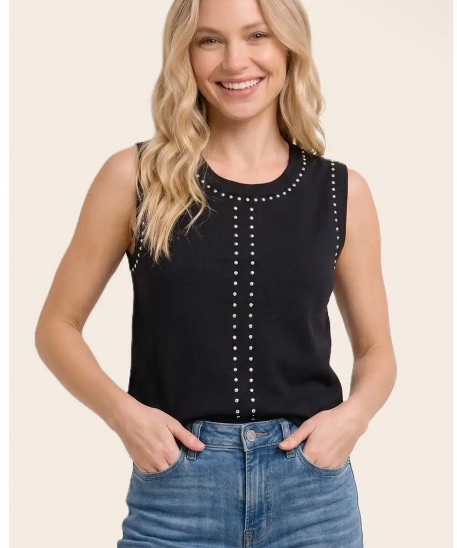 Stud Trim Western Sweater Vest