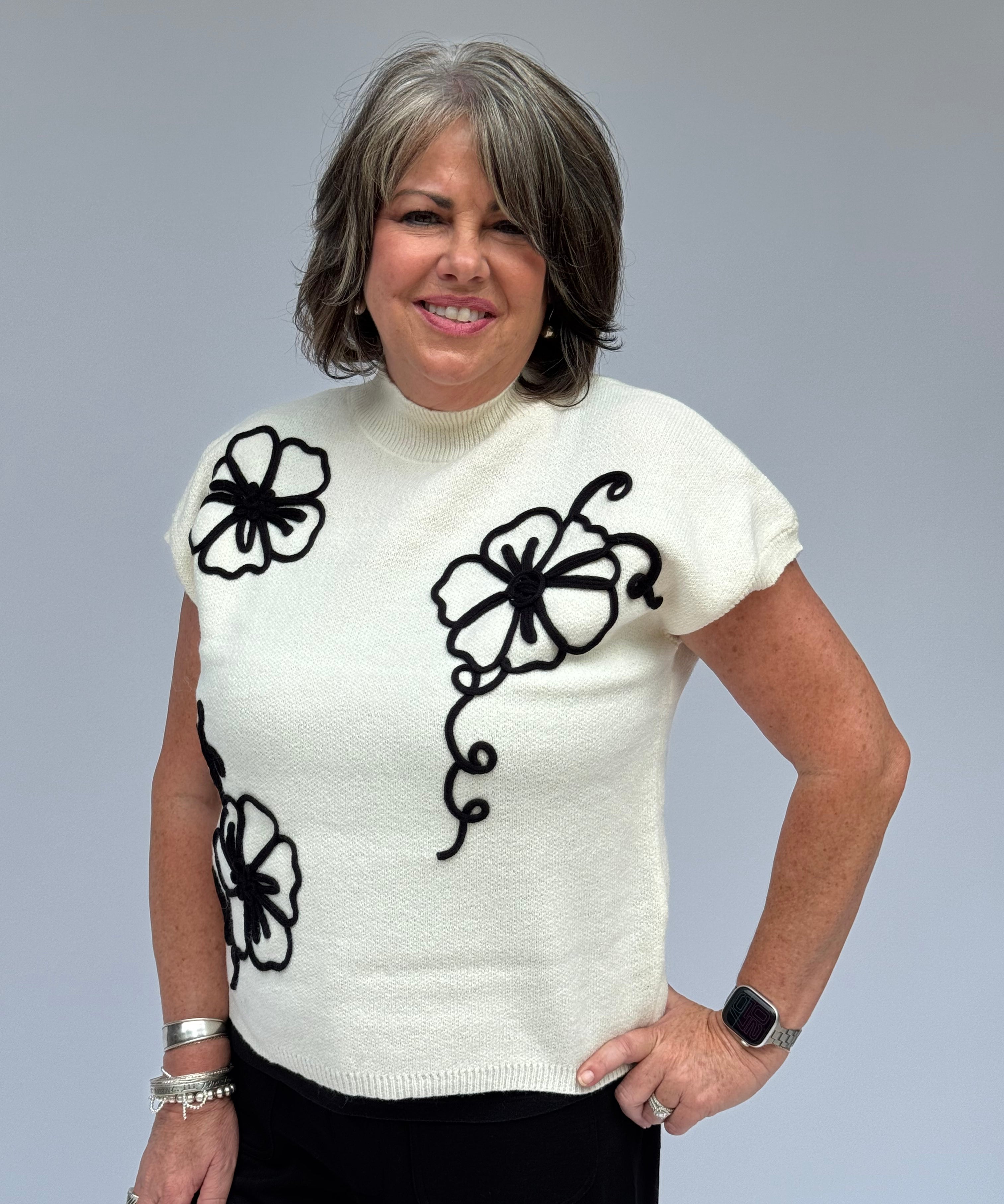 Mock Neck Contrast Trim and Floral