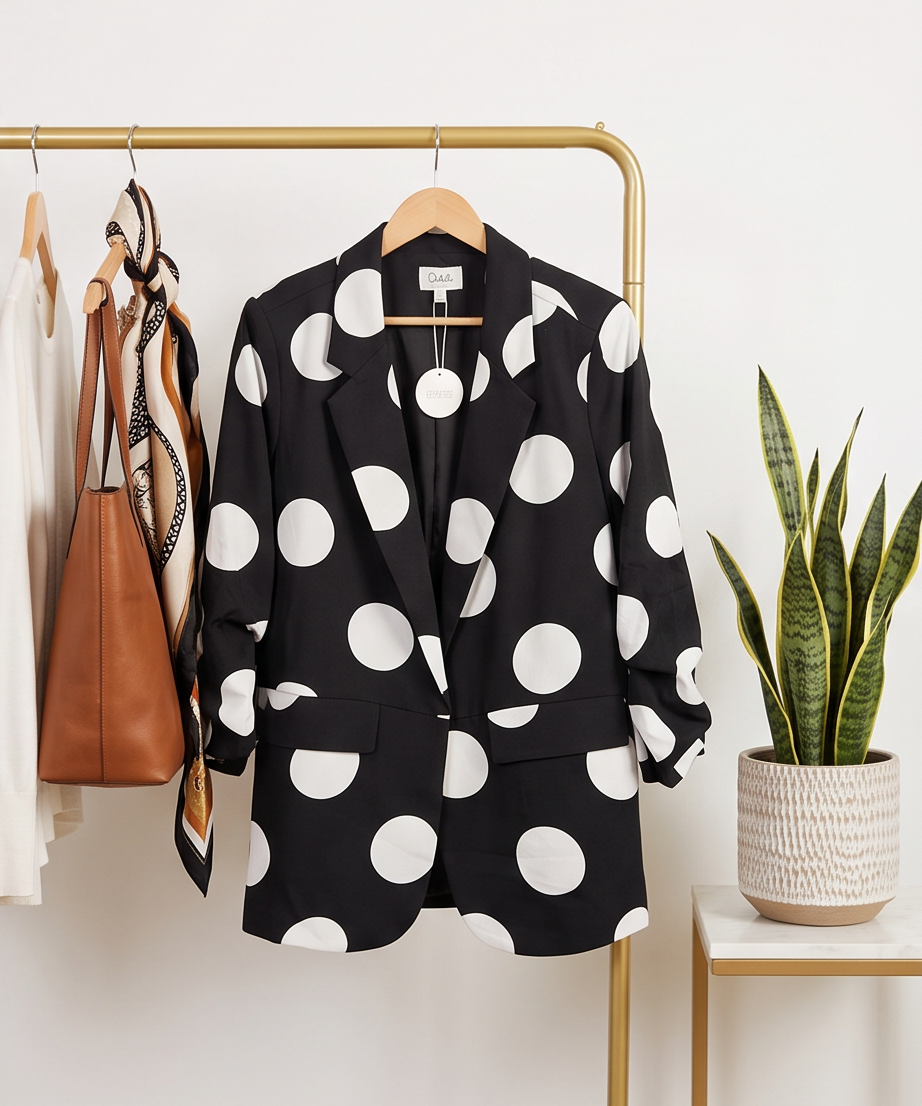 Plus Black n White Polka Dot Blazer