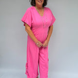 Knit short sleeve jumpsuit