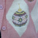 Pink White Argyle Ornament Cardigan