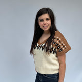 Fair Isle V Neck SS Sweater