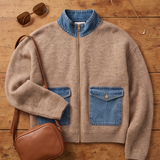 Knit Denim Trim Zip Sweater